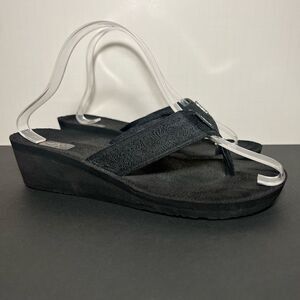 Womens TEVA Mush Mandalyn Wedge 2 Black Flip Flop Sandals / Size 9